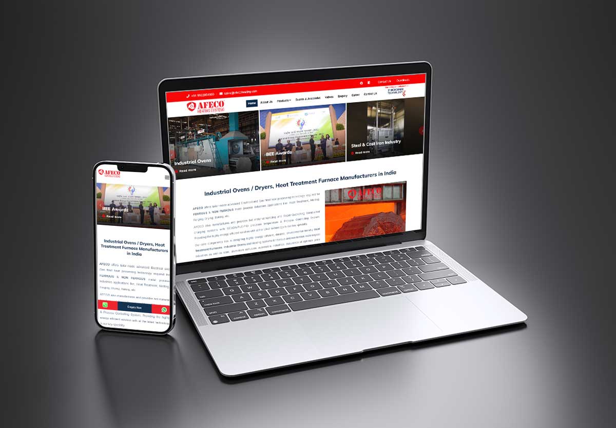 afeco-mock SEO and mobile-friendly website design for Afeco Heating Systems – Industrial Equipment Manufacturer, Kolhapur by Agnis Designers.
