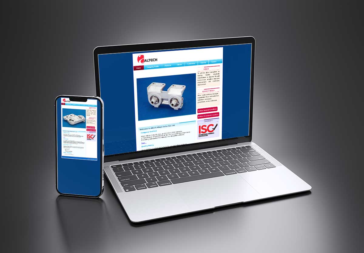 altech-mock SEO and mobile-friendly website design for Altech Alloys – Manufacturer & Exporter of Non-Ferrous Castings, Kolhapur by Agnis Designers.