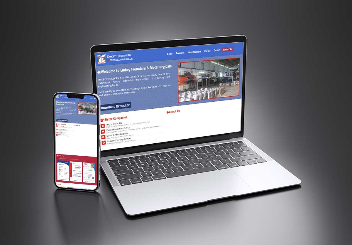 emkay-mock SEO and mobile-friendly website design for Emkey Founders – Foundry and Machine Shop in Kolhapur by Agnis Designers.