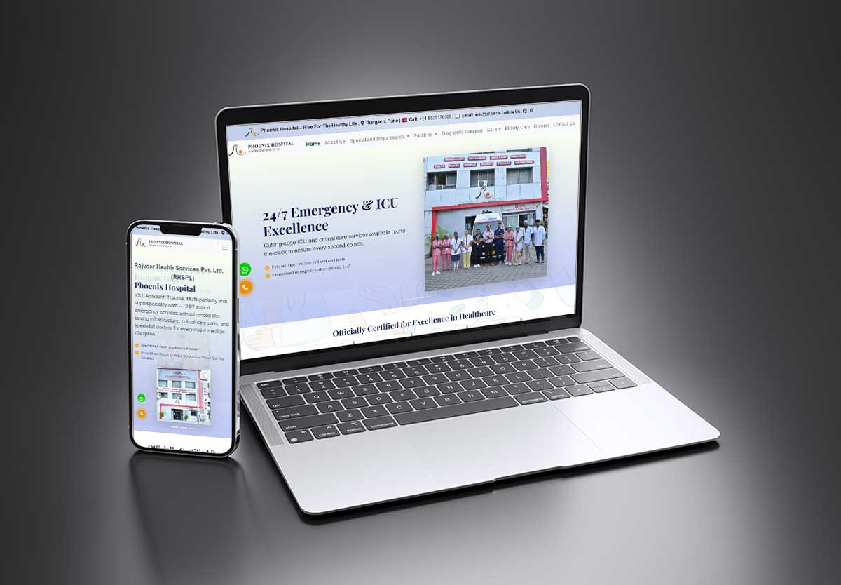 phoenix-hospital-mock SEO and mobile-friendly website design for Phoenix Hospital – Healthcare, Thergaon Pune by Agnis Designers.