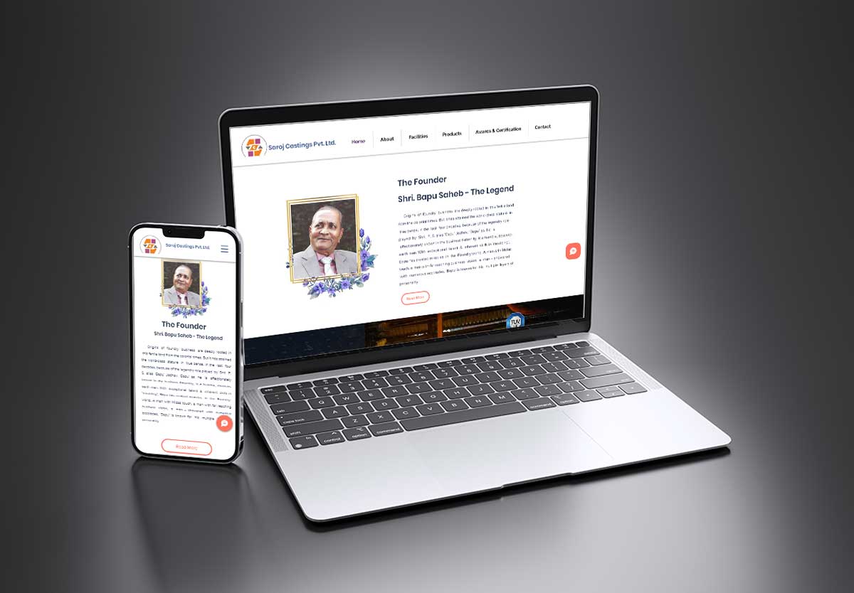 saroj-cating-mock SEO and mobile-friendly website design for Saroj Castings – Casting and Manufacturing Business in Kolhapur by Agnis Designers.