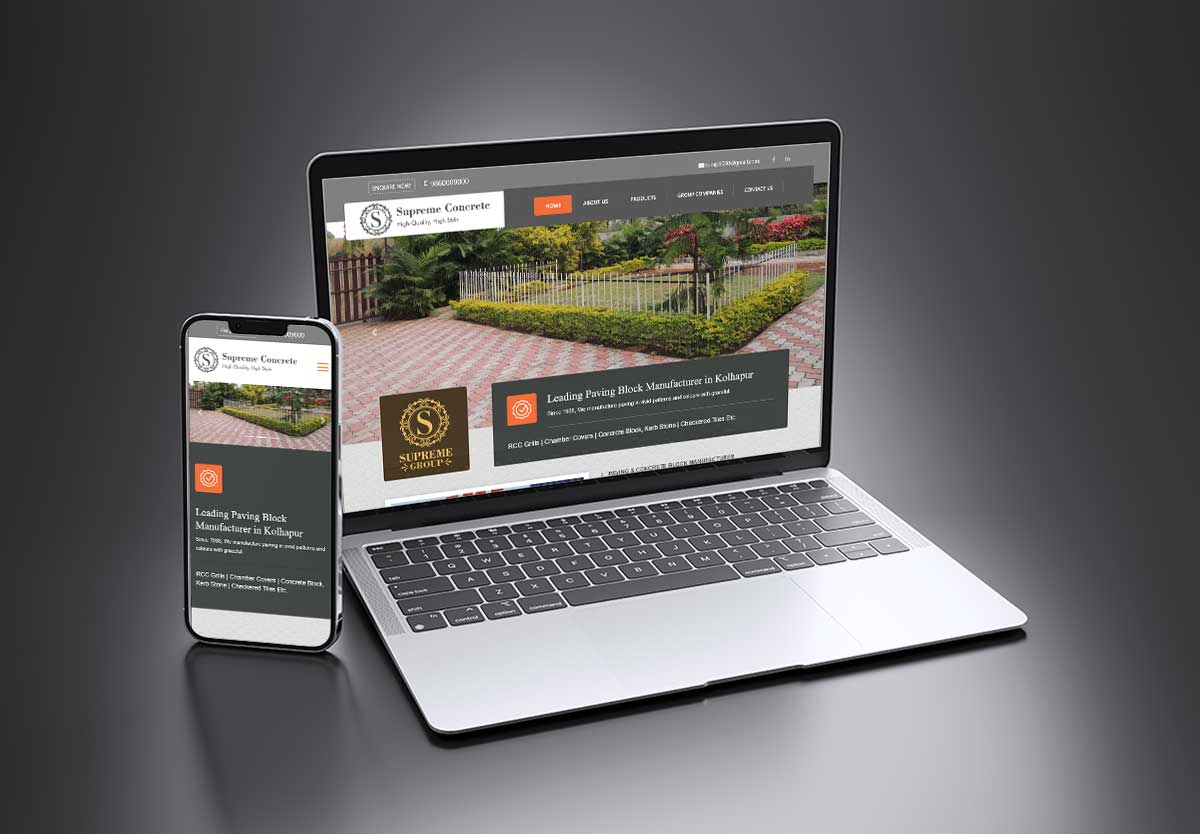 SEO and mobile-friendly website design for Supreme Concrete – Concrete Products Manufacturer in Kolhapur by Agnis Designers.