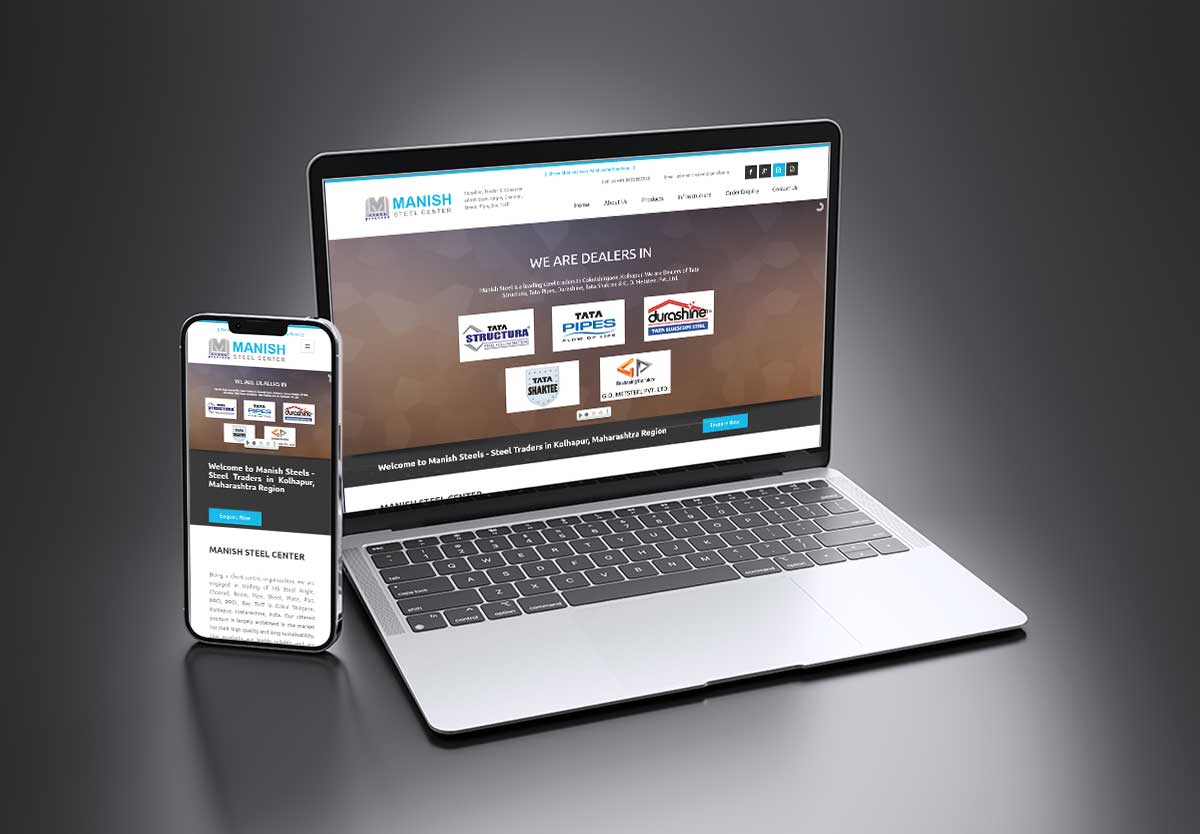 SEO and mobile-friendly website design for Manish Steel Center – Steel Supplier, Kolhapur by Agnis Designers.