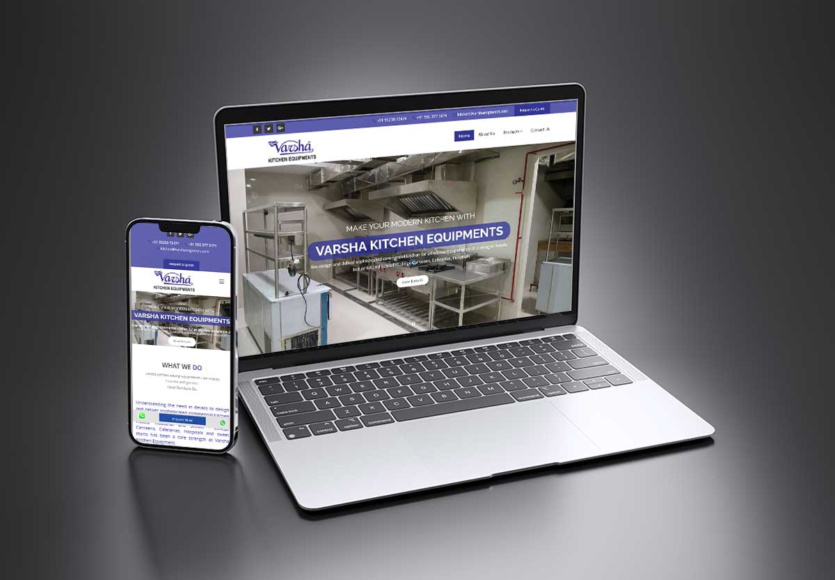 SEO and mobile-friendly website design for Varsha Kitchen Equipments – Commercial Kitchen Equipment Supplier, Kolhapur by Agnis Designers.
