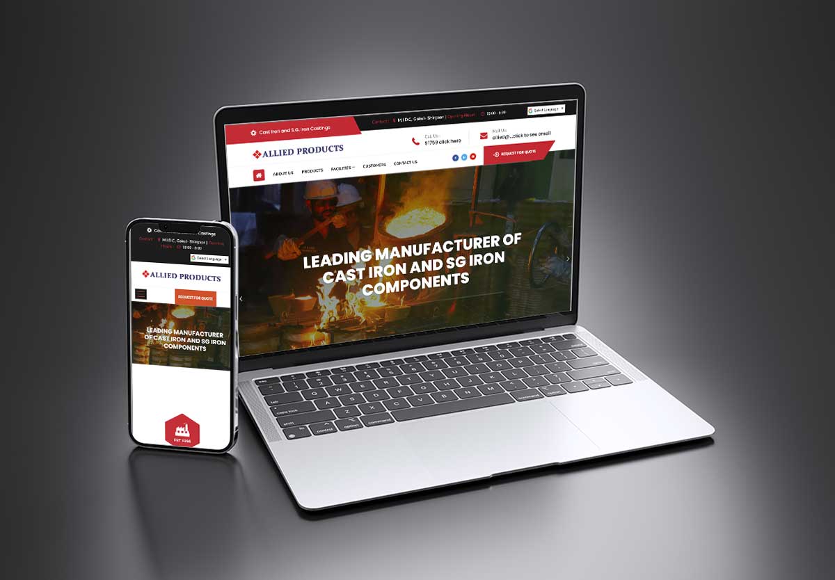 allied-products-mock SEO and mobile-friendly website design for Allied Products – Foundry and Machine Shop, Kolhapur by Agnis Designers.