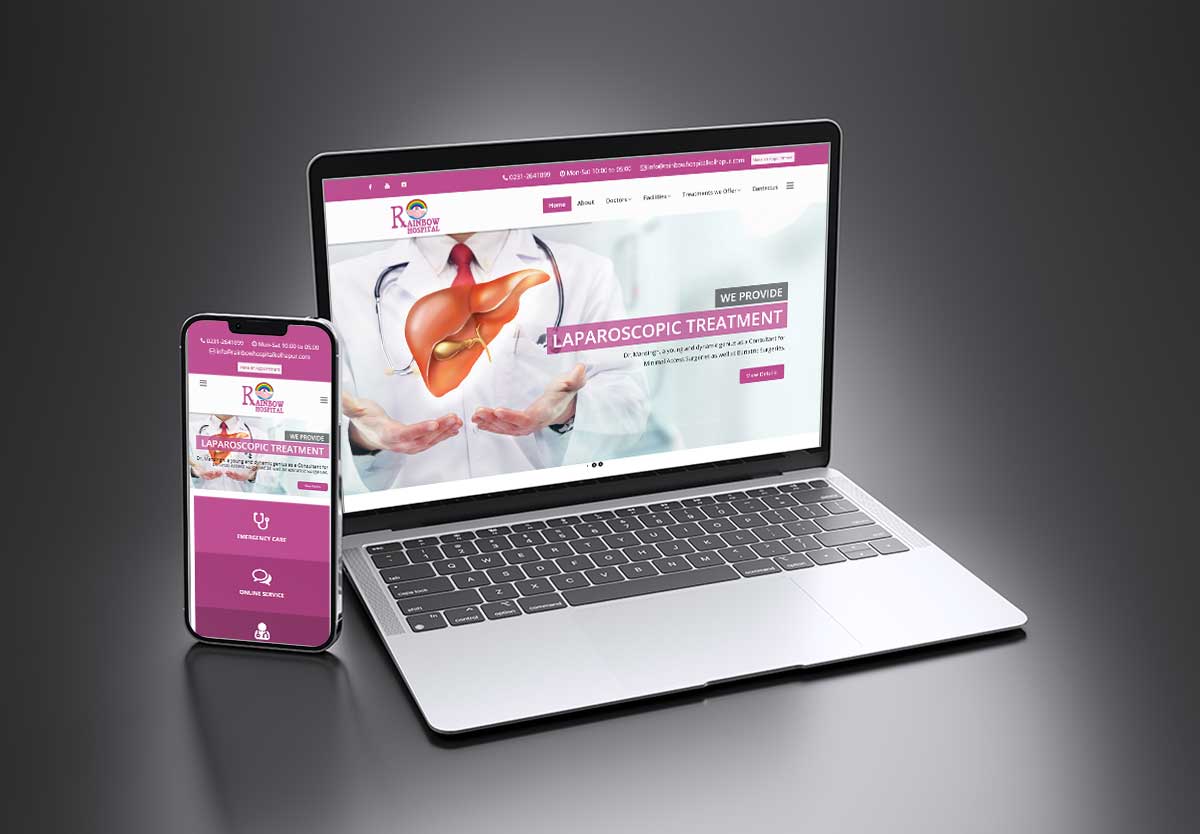 rainbow-hospital-mock SEO and mobile-friendly website design for Rainbow Hospital – Multispecialty Hospital, Kolhapur by Agnis Designers.