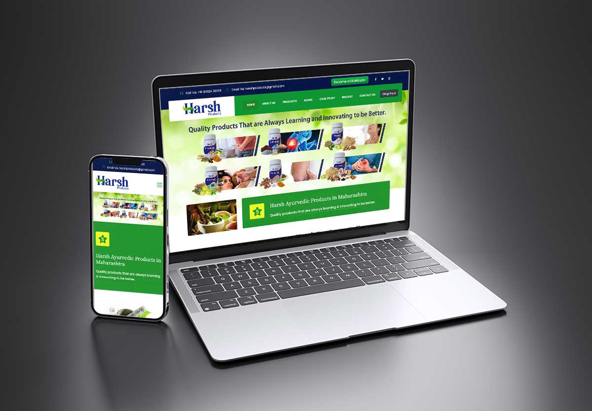 harsh-ayurved-mock SEO and mobile-friendly website design for Harsh Ayurvedic Products – Ayurvedic Business, Kolhapur by Agnis Designers.