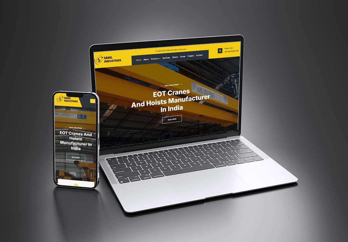 sahil-mock SEO and mobile-friendly website design for Sahil Industries – Crane Sales and Services Company in Kolhapur by Agnis Designers.